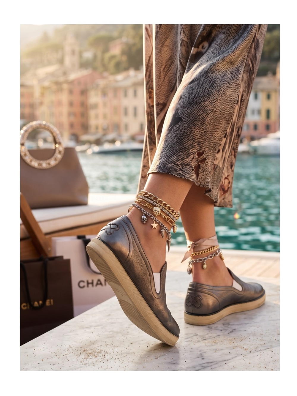 new Bottega Veneta 𖣴 Leather Slip On Sneaker 𖣴 Metallic Bronze Gunmetal 𖣴 38.5